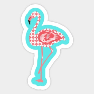 Fashionista Pink and White Argyle Pattern Flamingo on Blue Background Sticker